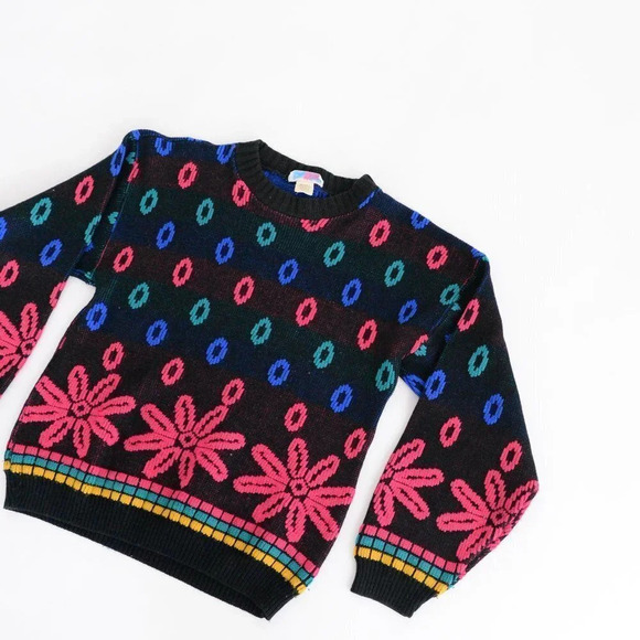 Vintage Jaymie Rose Black with Multi-Colour Floral Design Sweater - Picture 5 of 12